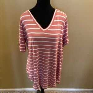 Striped Pink V-Neck Women's Top